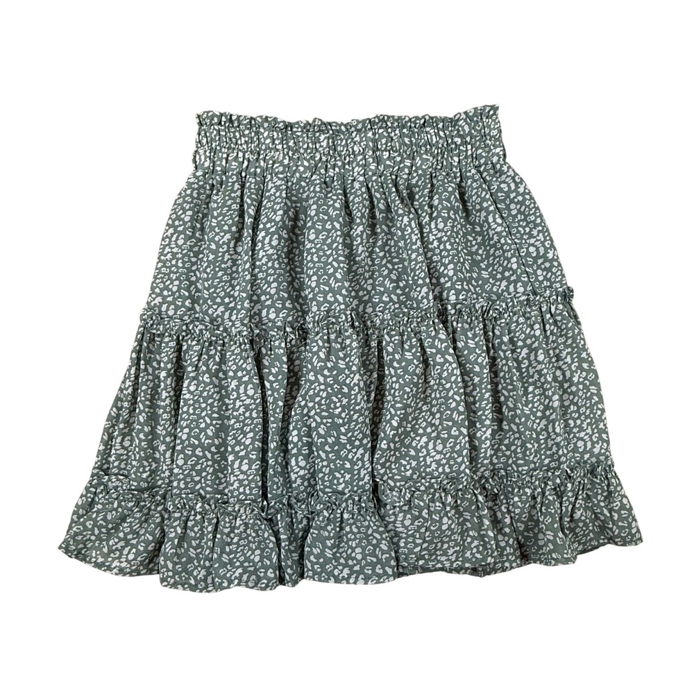 Newbury Kustom Girls Sage Green Leopard Tiered Ruffle Skirt Size S 20137-8